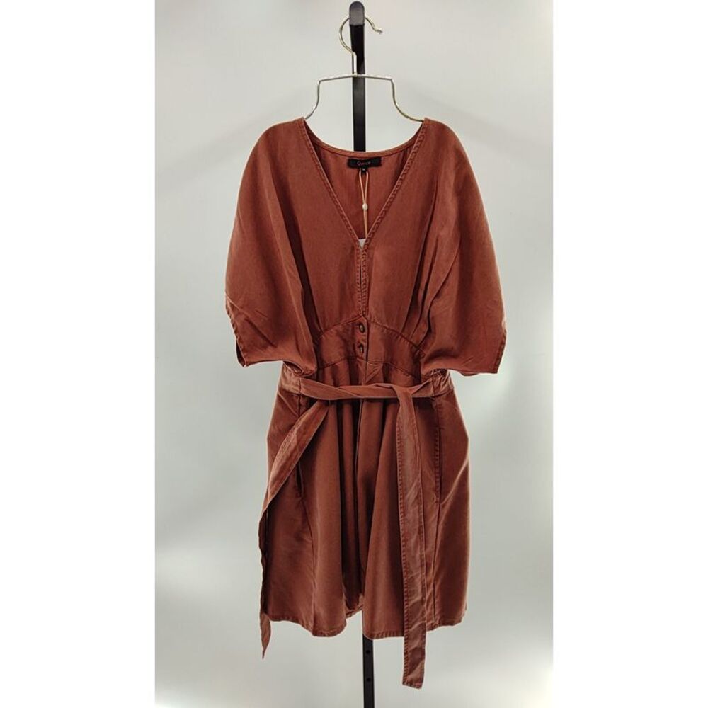 Quince Women Vintage Wash Tencel Button Front Dress Brown M
